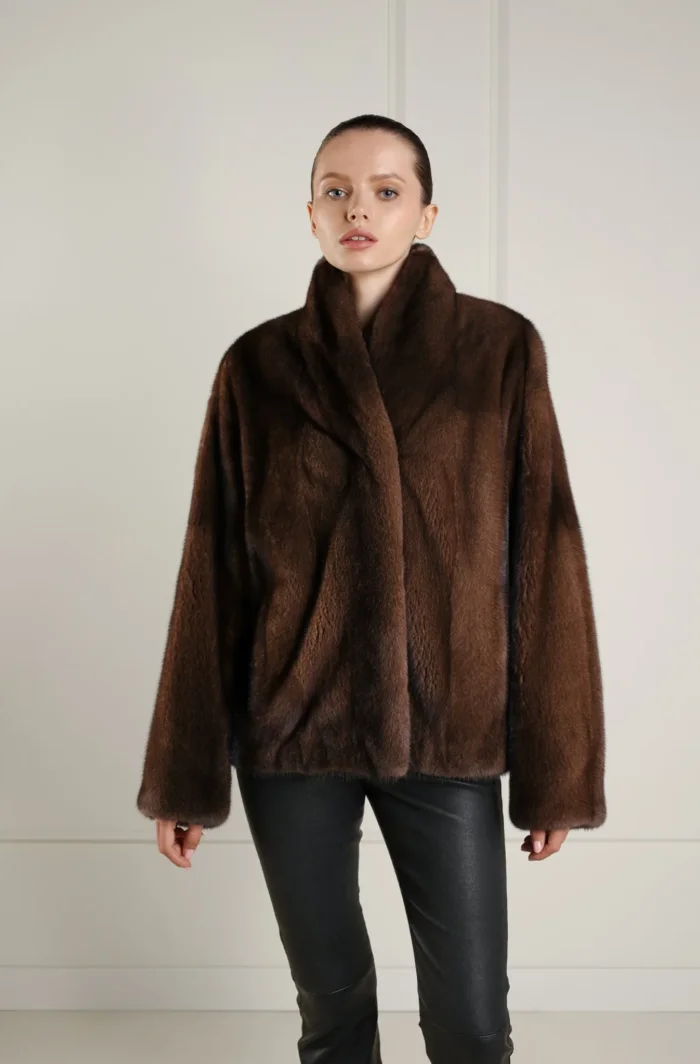 Коричнева норкова шуба MehaVelure, 65 см